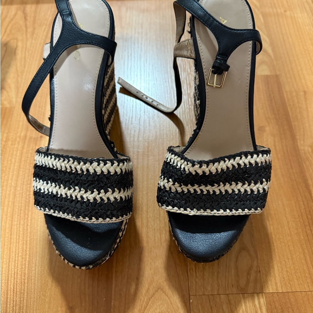 Black and Cream Woven Women's Sandals